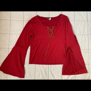 Red long sleeve tie shirt